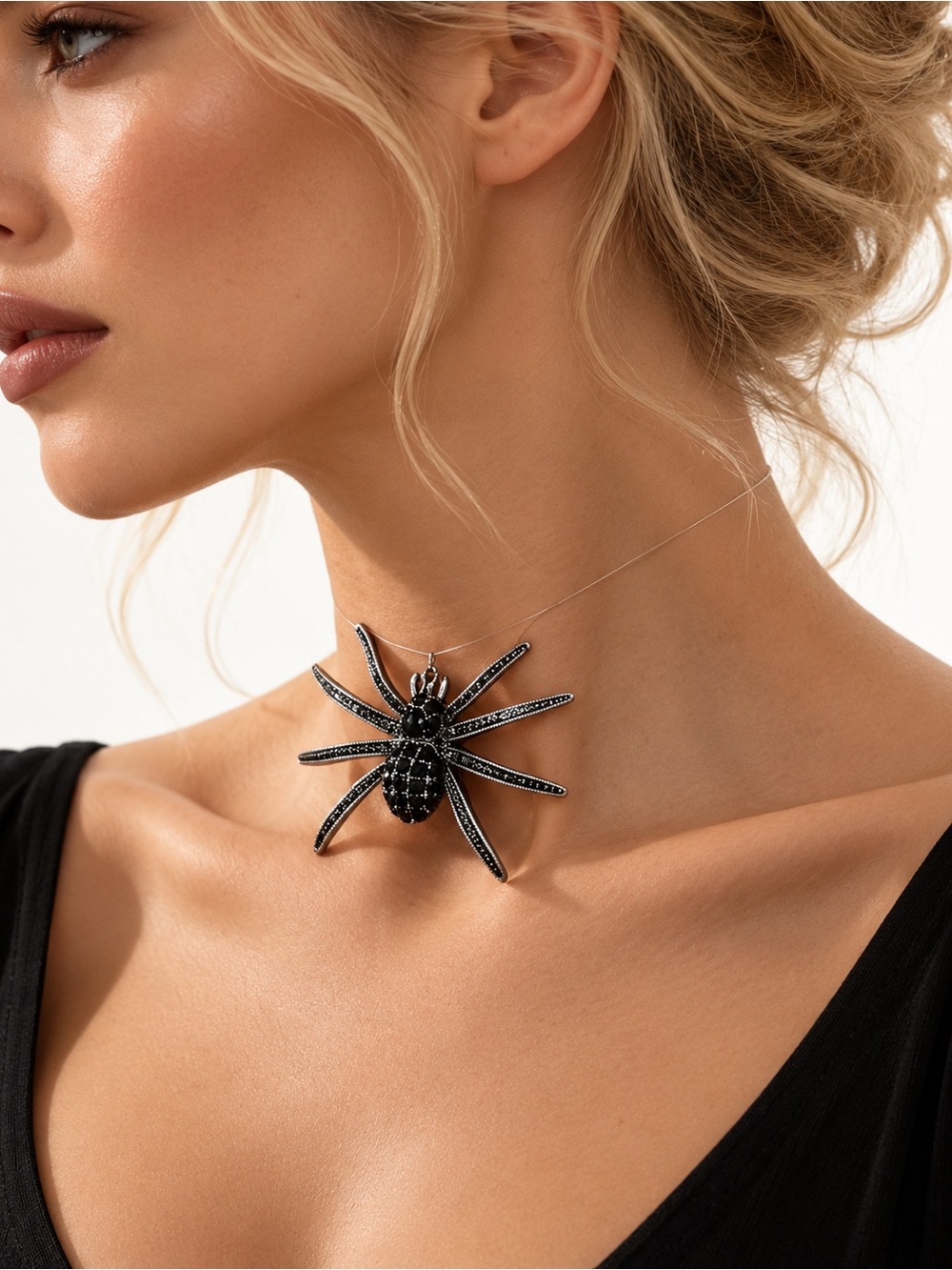 Black Spider Statement Choker Necklace